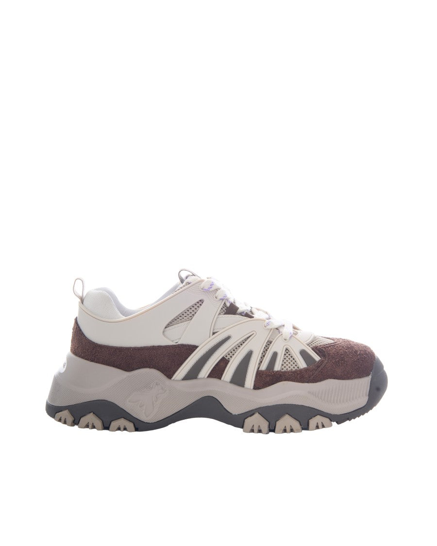 Patrizia Pepe Taupe Leather Mesh Panelled Sneakers