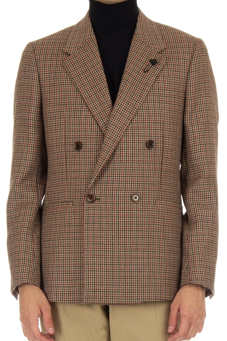 Lardini Double-Breasted Houndstooth Wool Jacket