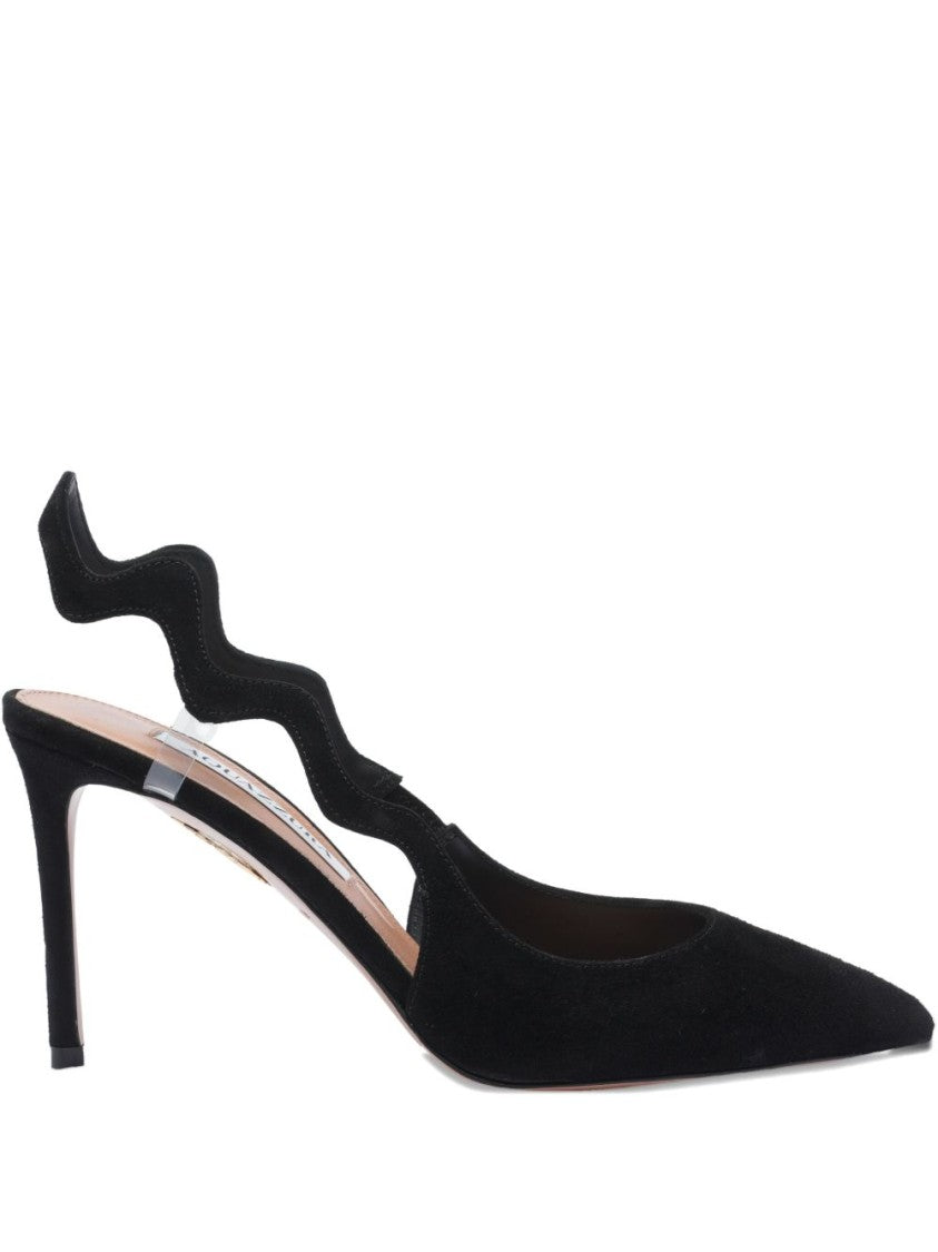 Aquazzura Black Suede Cut Out Stiletto Pumps