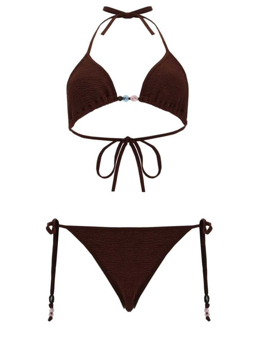 Hunza G Textured Triangle Bikini Set With Adjustable Ties