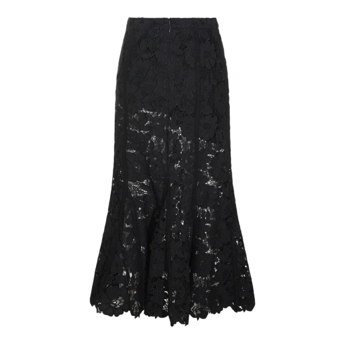 Self-Portrait Floral Lace Scalloped Hem Midi Skirt