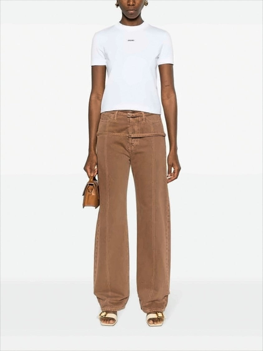 Jacquemus Cropped White T-Shirt With Centered Patch