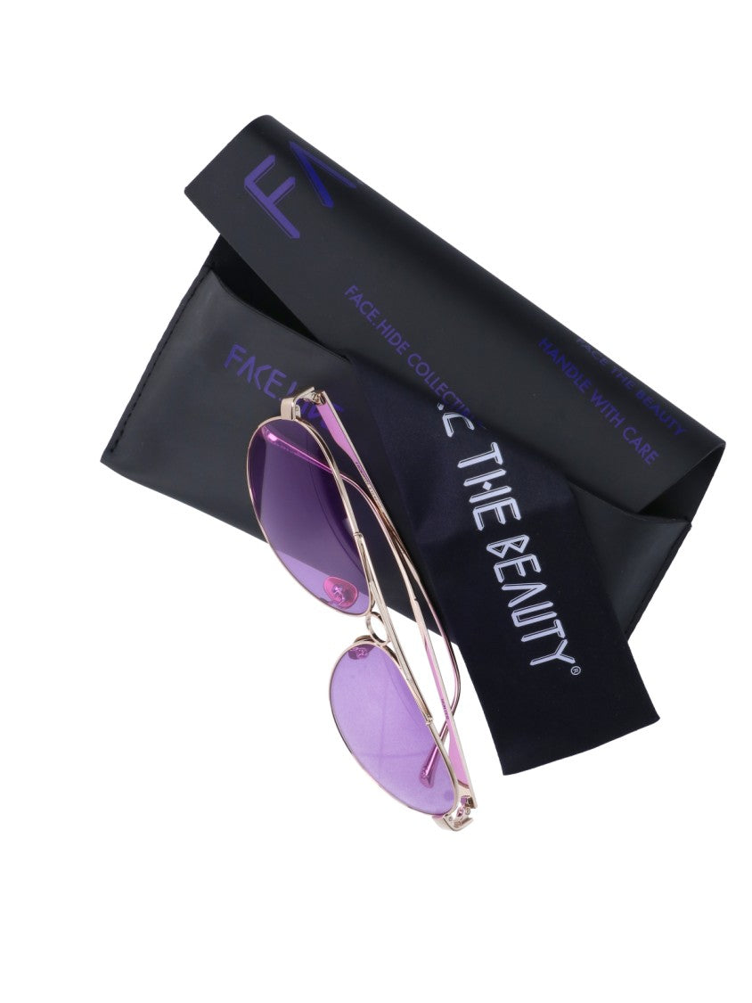 Facehide Gold-Tone Teardrop Aviator Sunglasses With Thin Side Arms