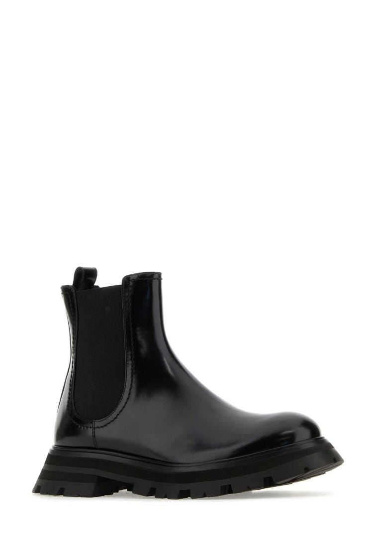 Alexander Mcqueen Black Leather Ankle Boots