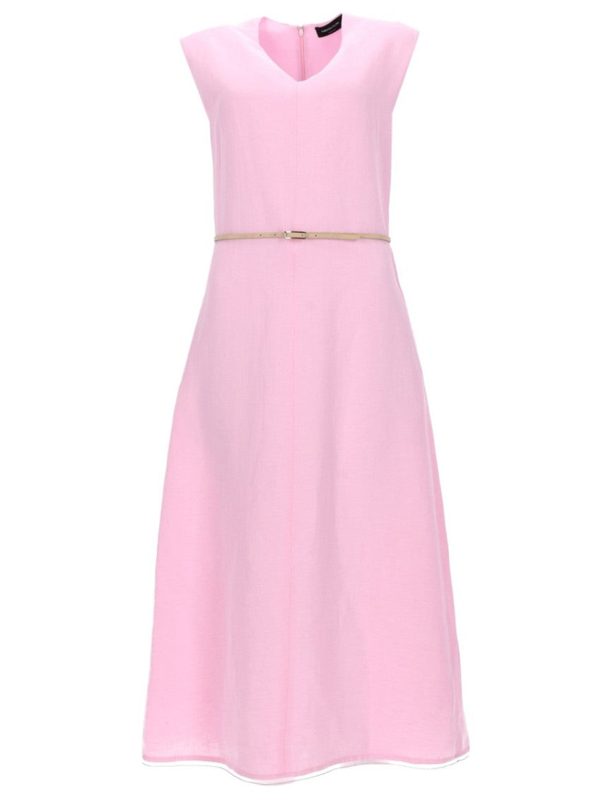 Fabiana Filippi Viscose Linen V-Neck Midi Dress