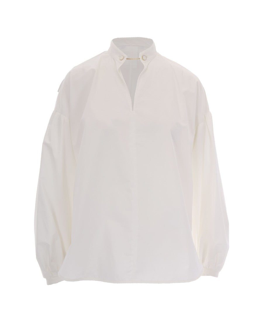 Max Mara Ivory Satin Balloon Sleeve Cotton Blouse