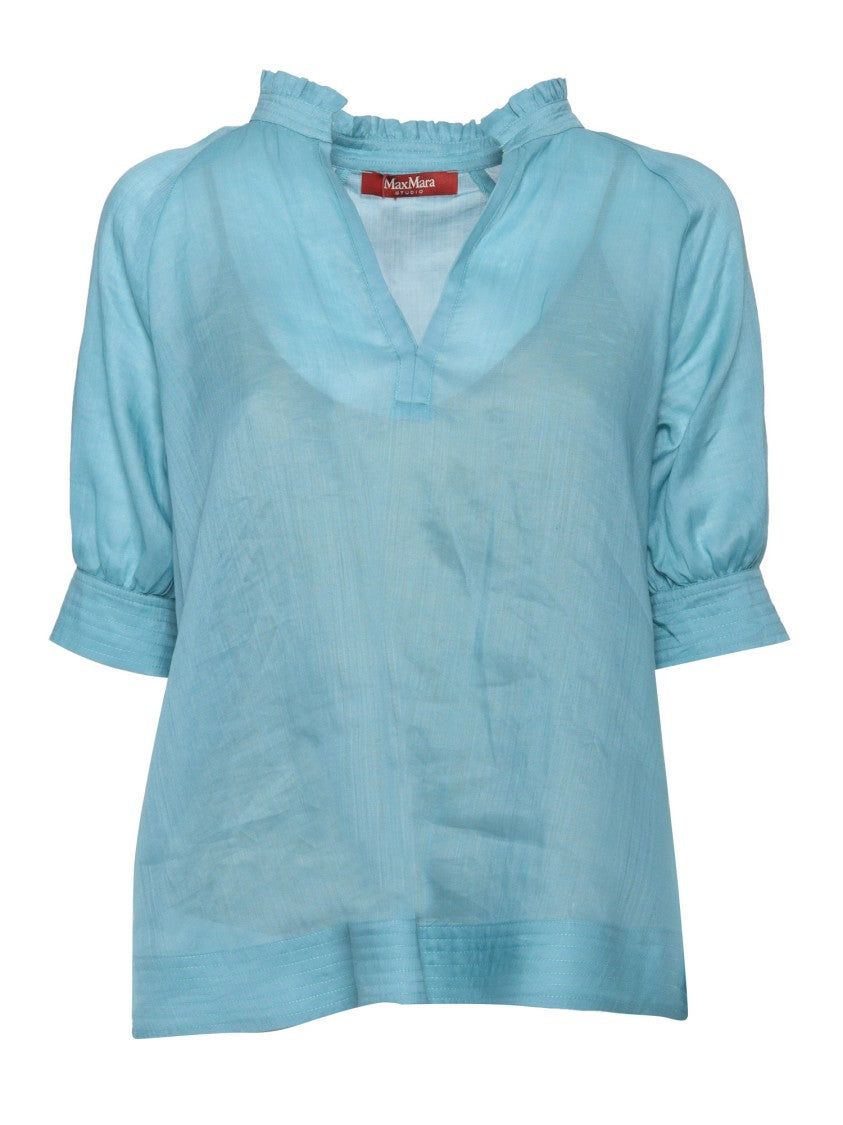 Max Mara Relaxed Fit Tunic With Delicate Ruffle Collar