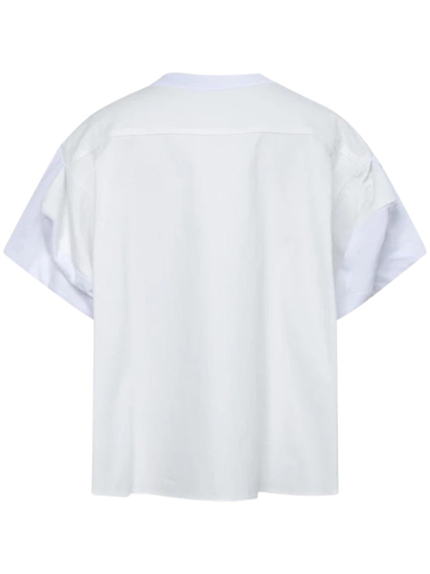 Sacai Cropped Boxy Denim And Cotton Jersey T-Shirt
