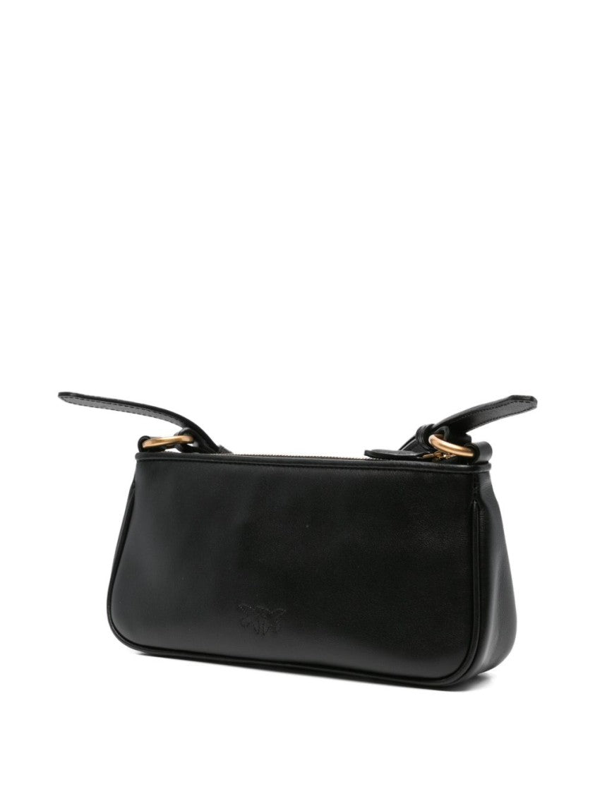 Pinko Rectangular Leather Shoulder Bag With Gold-Tone Emblem
