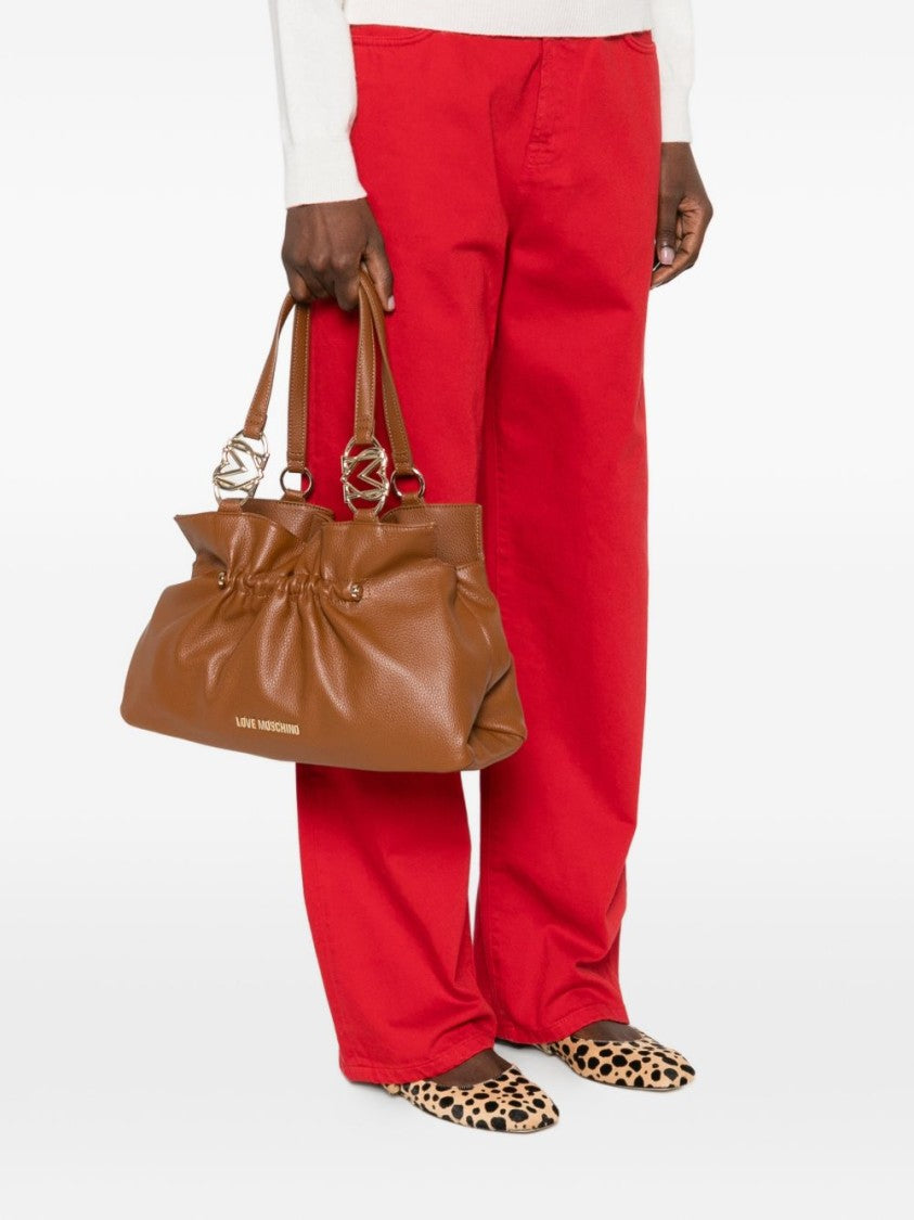 Love Moschino Textured Polyurethane Shoulder Bag With Gathered Design
