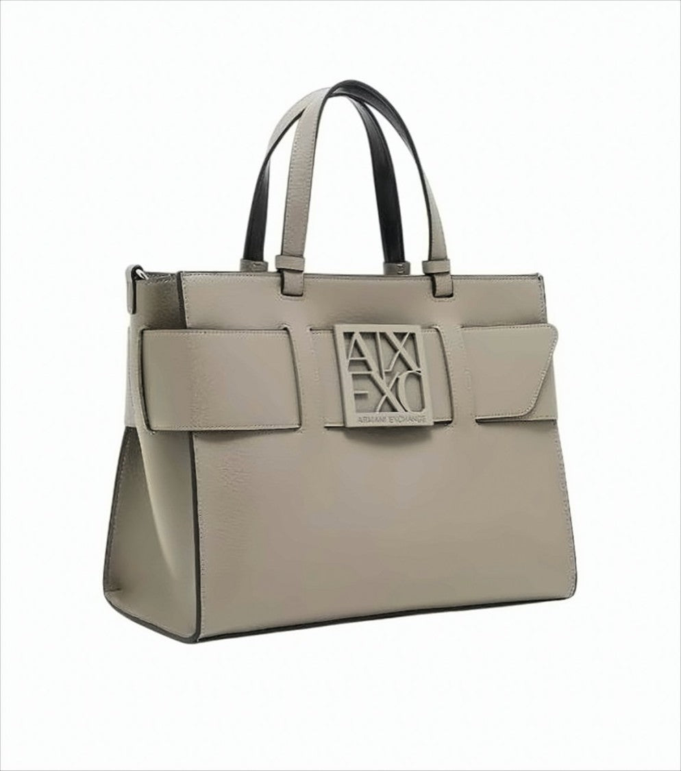 Armani Exchange Structured Beige Tote Bag