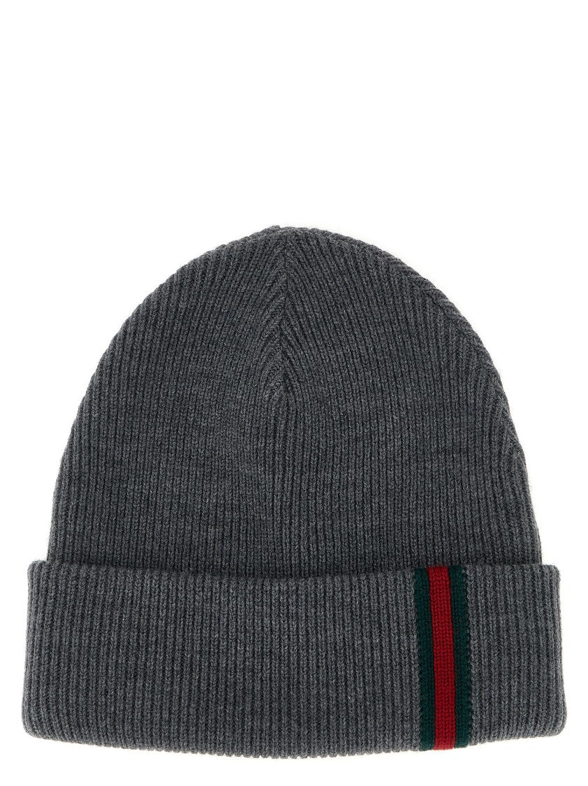 Gucci Web Detail Ribbed Wool Beanie