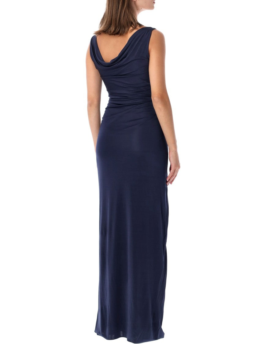 Versace Draped Medusa Detail Viscose Evening Dress