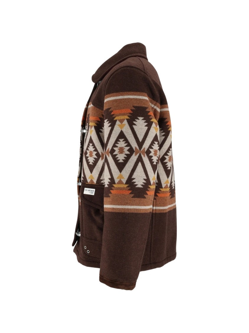 Fay Geometric Patterned Brown Casual Jacket With Toggle Fastening