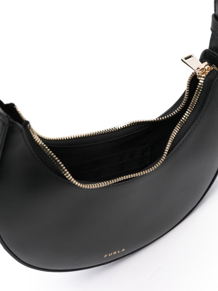 Furla Crescent Black Calf Leather Shoulder Bag