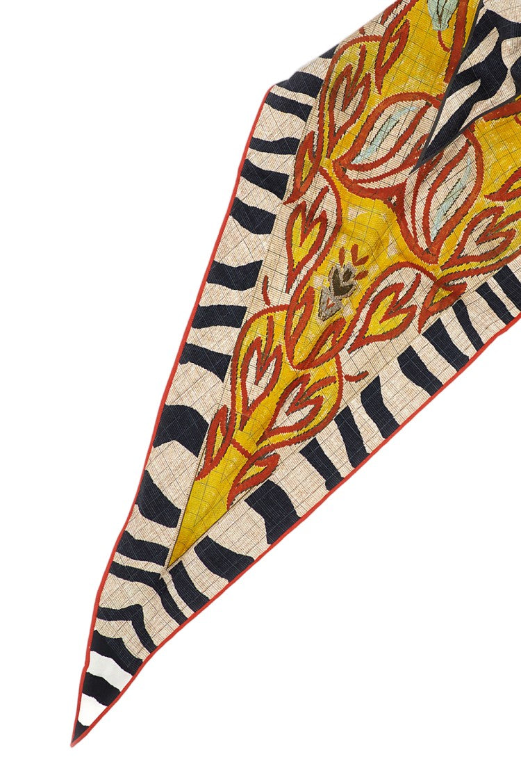 Pierre-Louis Mascia Diamond-Shaped Silk Scarf With Multicolor Leaf Motifs