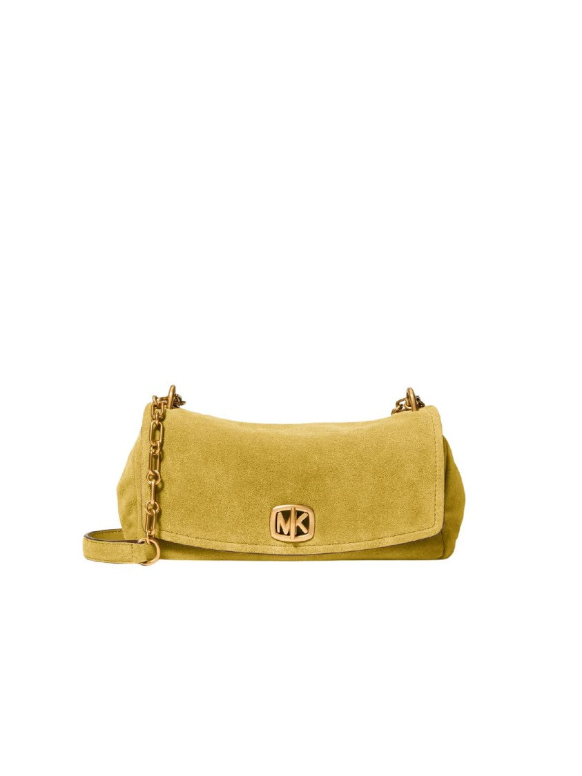 Michael Kors White Small Convertible Chain Turnlock Leather Shoulder Bag