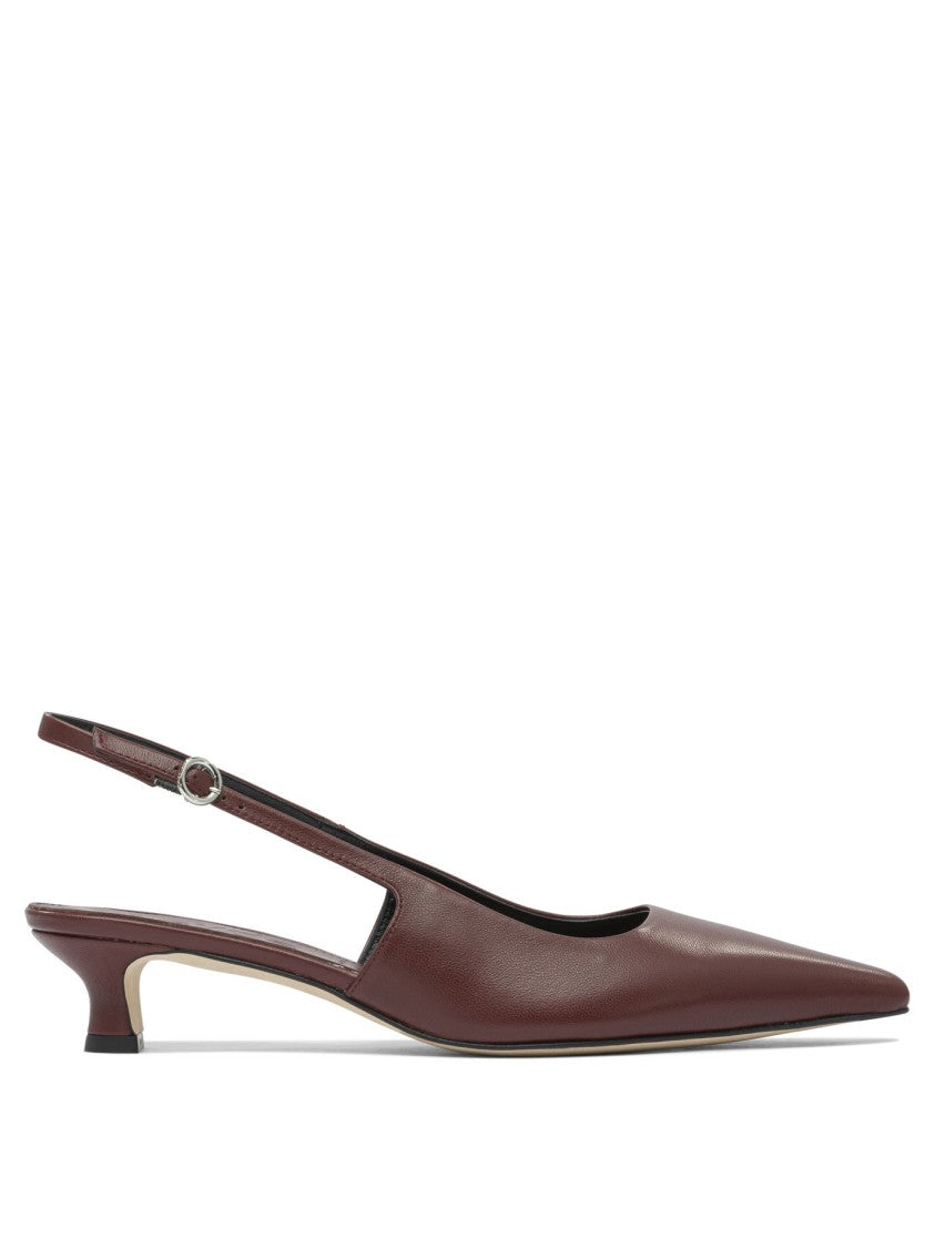 Aeydē Pointed-Toe Brown Leather Slingback Pumps