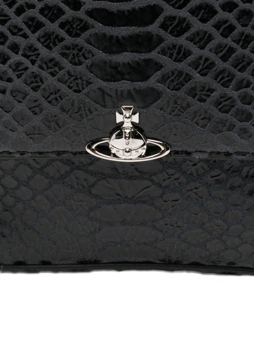 Vivienne Westwood Dark Grey Snakeskin Textured Foldover Bag