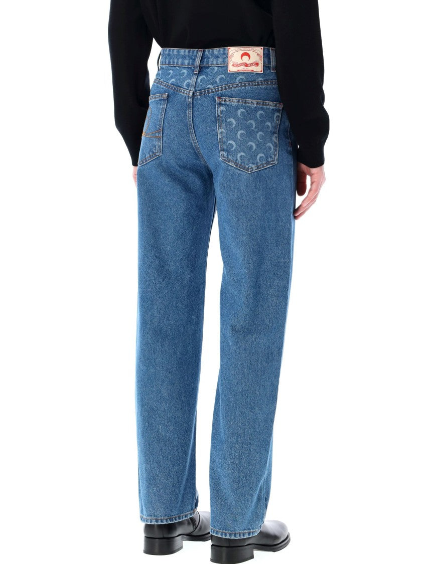 Marine Serre Medium Blue Straight Leg Jeans