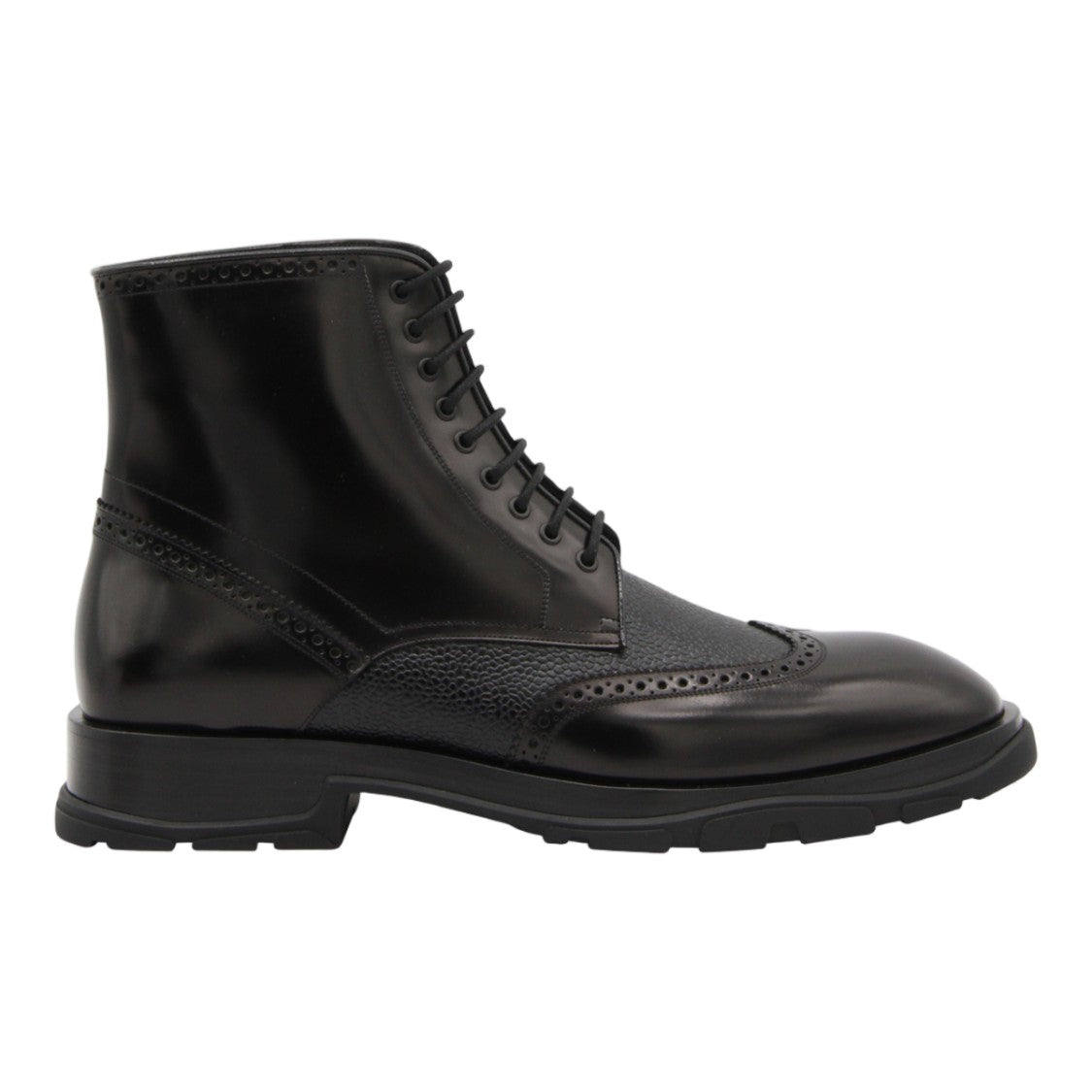 Alexander Mcqueen Lace-Up Boots With Polished Black Leather