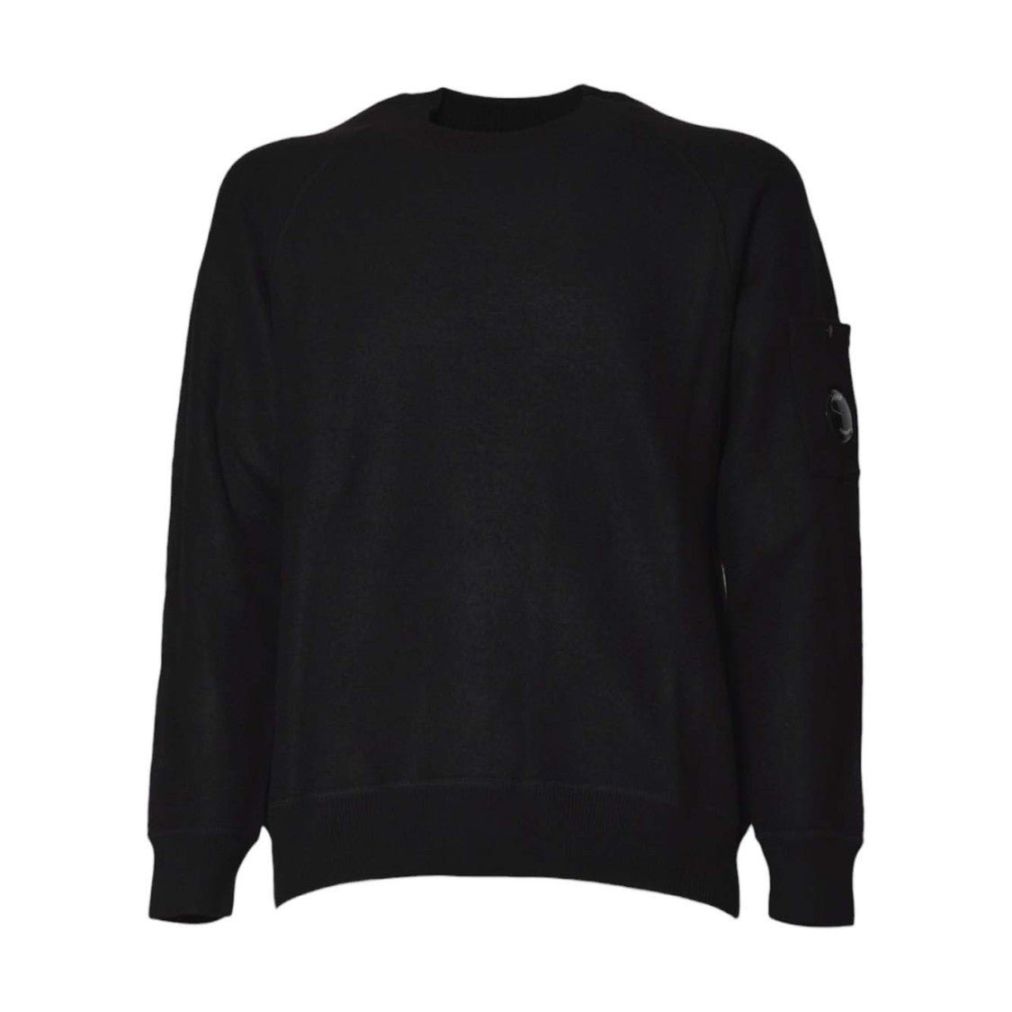 C.P. Company Classic Black Merino Wool Crewneck Sweater With Patch Pocket