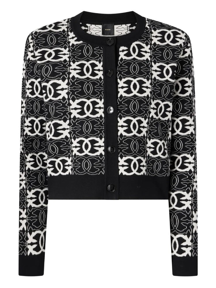Pinko Multicolour Cropped Logo Pattern Viscose-Blend Cardigan