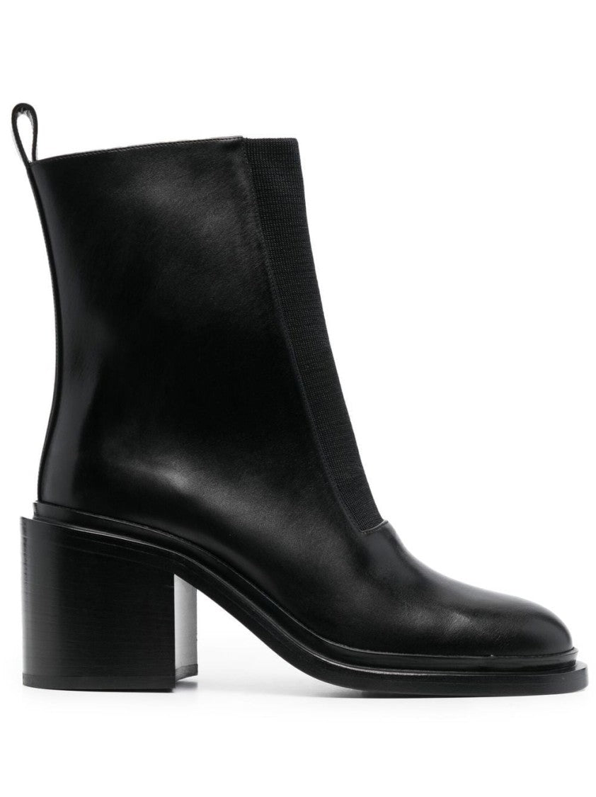 Jil Sander Mid-Height Block Heel Black Ankle Boot With Stretch Panel