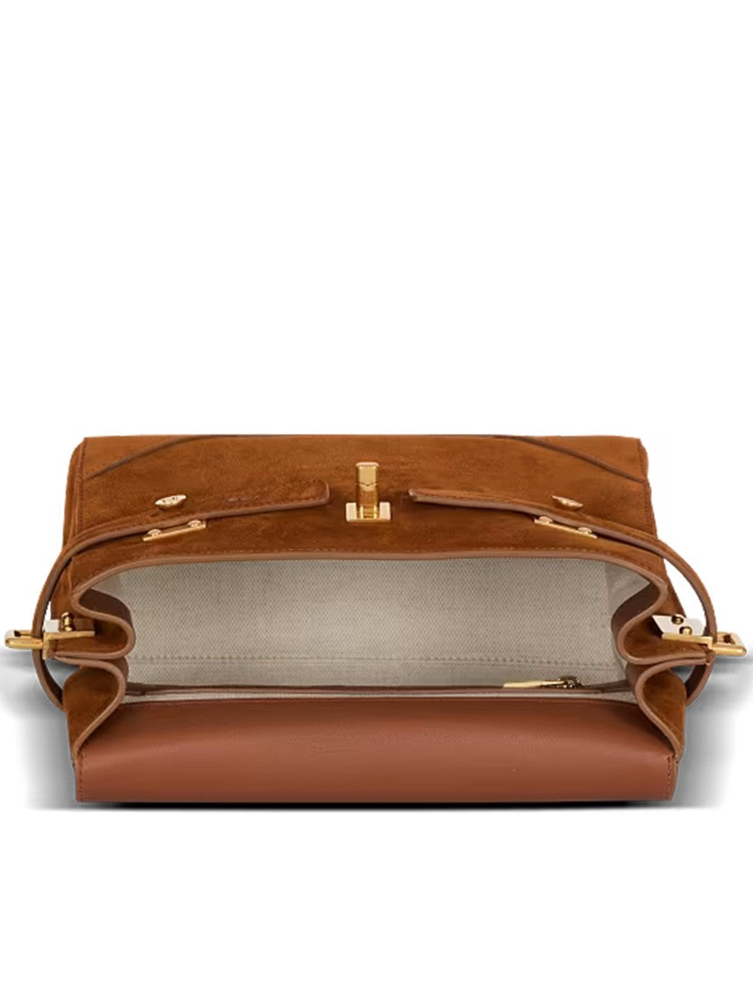 Balmain Medium Structured Suede Handbag Leather Accents