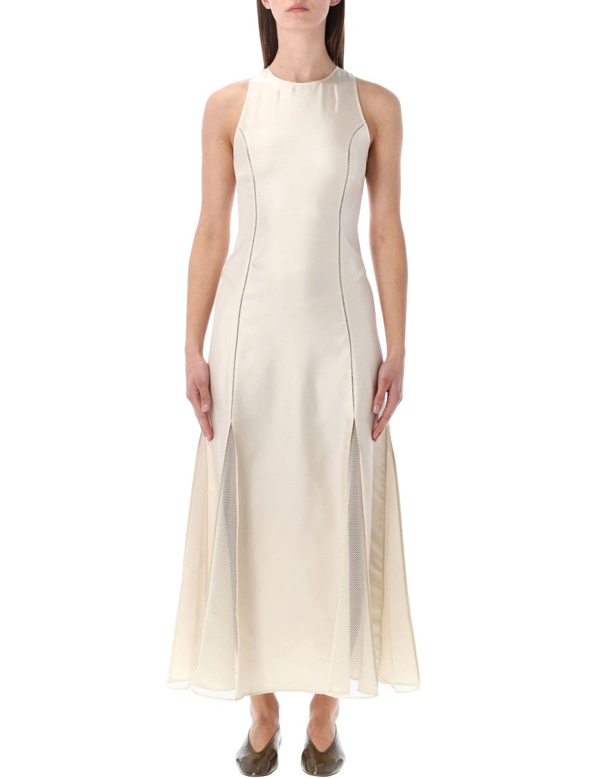 Loulou Studio Iraka Silk Twill Midi Dress With Sheer Tulle Inserts