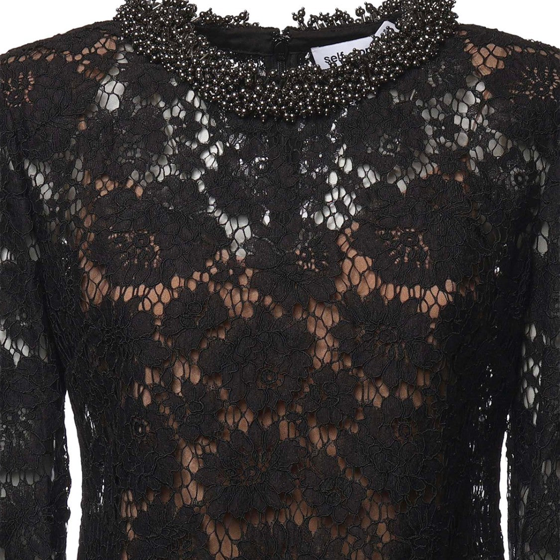 Self-Portrait Floral Lace Overlay Beaded Collar Mini Dress