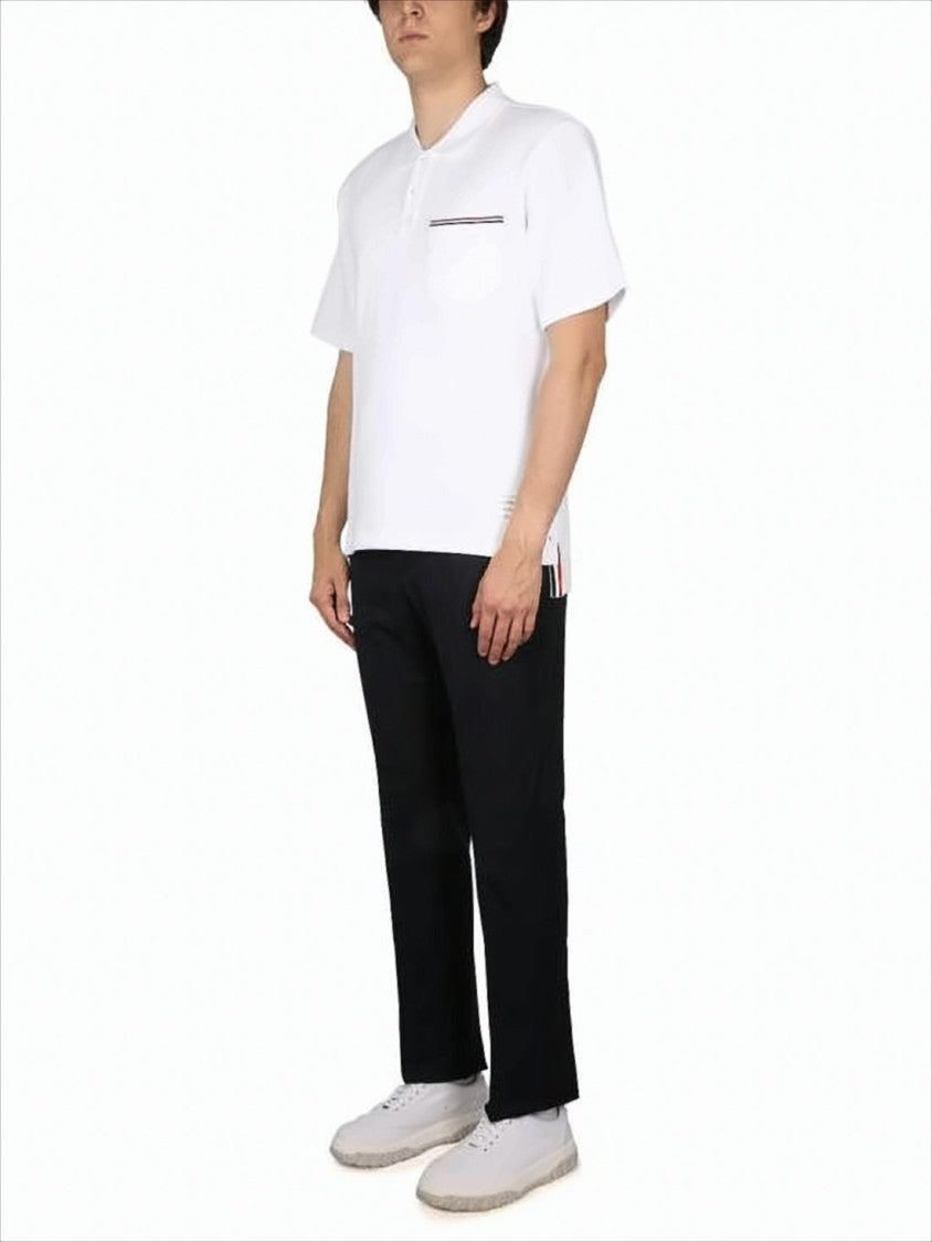 Thom Browne Relaxed-Fit White Polo Shirt With Striped Chest Pocket