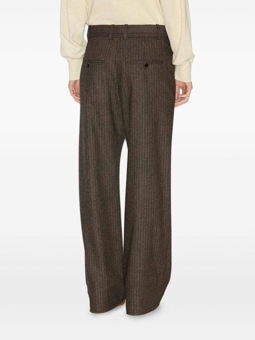Isabel Marant Brown Wide-Leg Trousers With Vertical Pinstripes