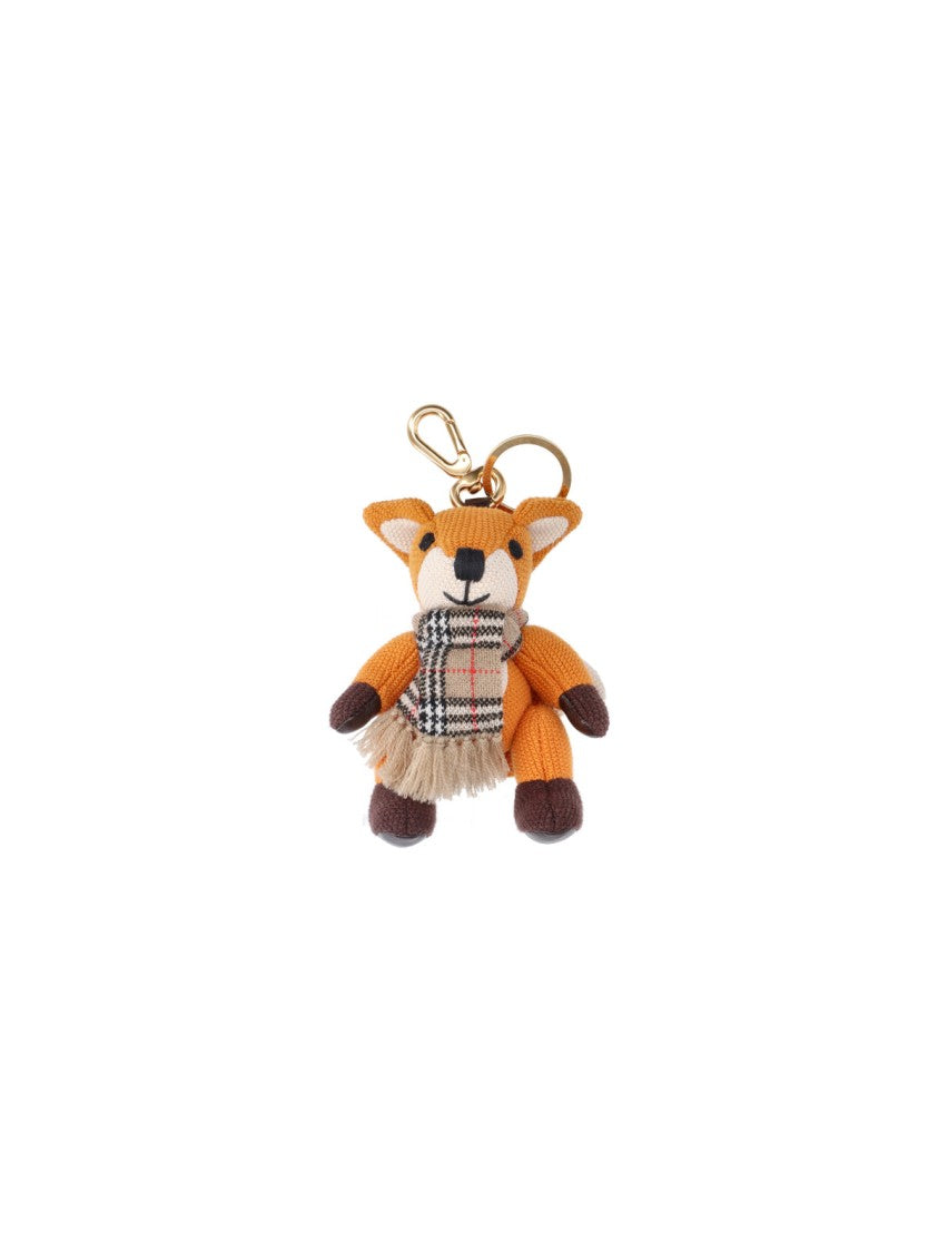 Burberry Orange Cotton Check Fox Charm