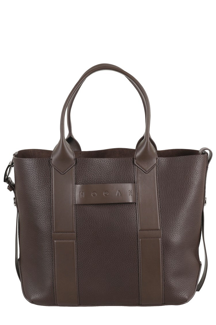 Hogan Medium Script Shopping Bag With Textured Leather Surface