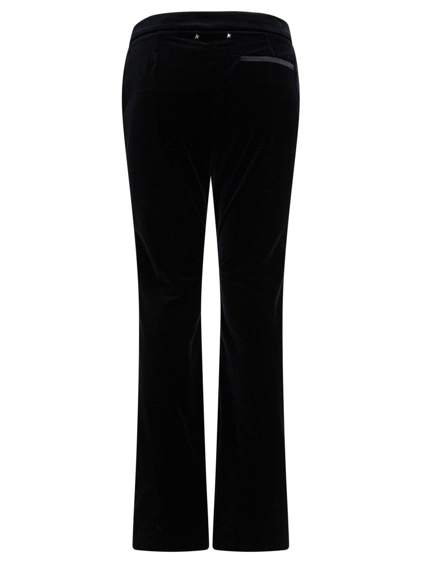 Golden Goose Mid-Rise Black Flared Pants With Unique Ribbed Texture