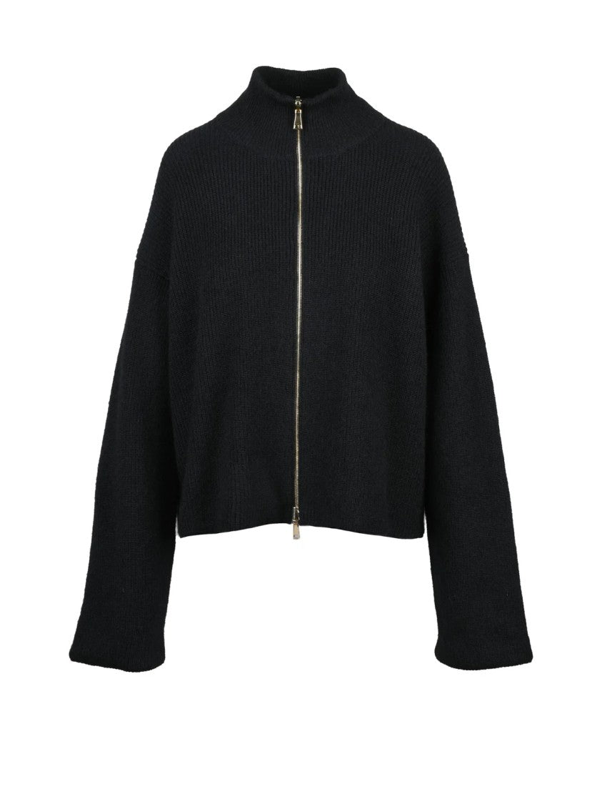 Fabiana Filippi Black Mohair Wool-Blend Zip High-Collar Jacket