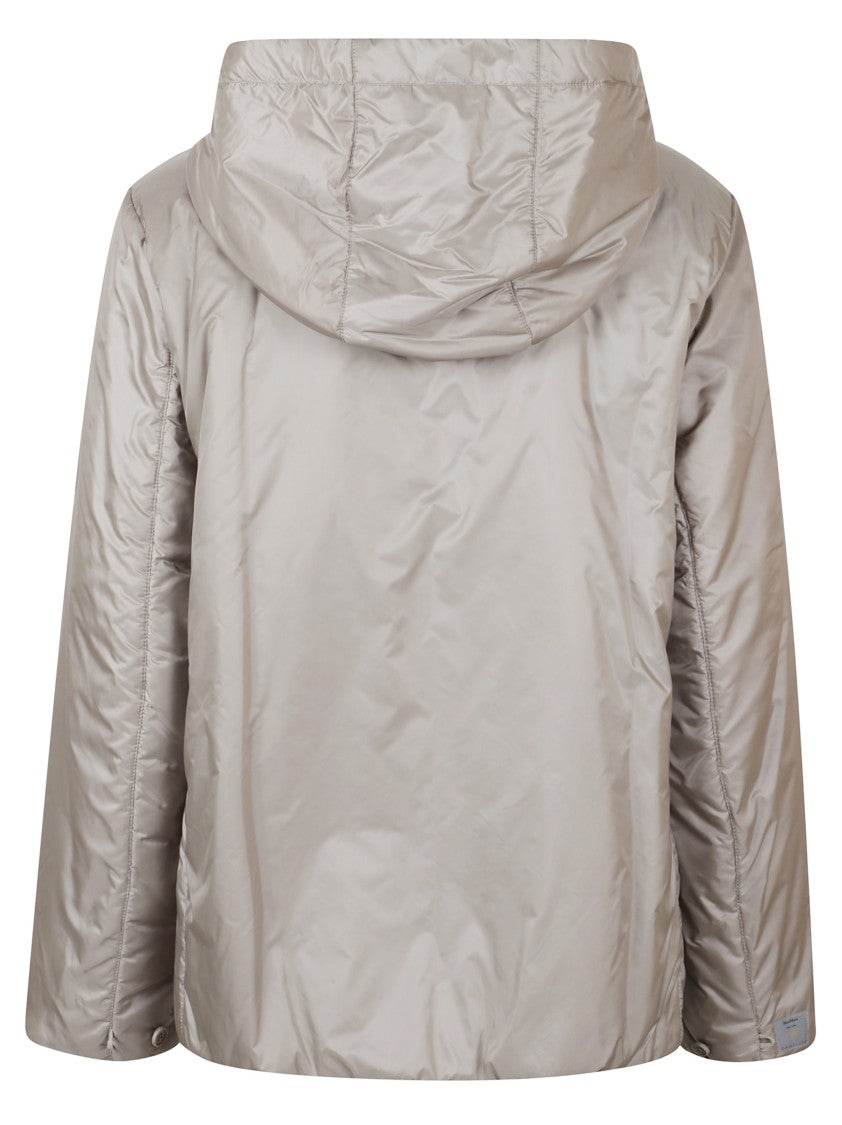 Max Mara Lightweight Grey Coat With Hood And Front Zip Closure