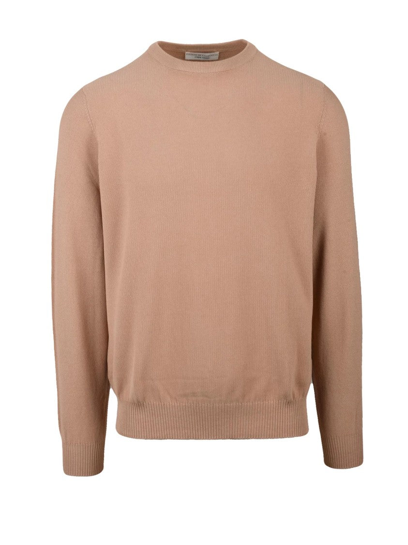Filippo De Laurentiis Crew Neck Sweater In Muted Pink With Ribbed Detailing