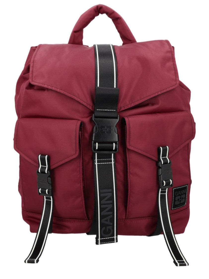Ganni Structured Bordeaux Recycled Polyamide Backpack
