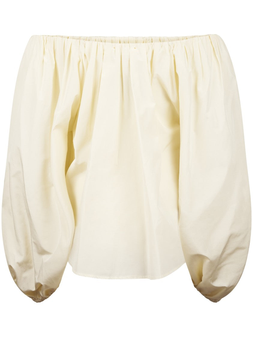 Forte Forte Ivory Off-The-Shoulder Taffeta Shirt With Puffed Sleeves