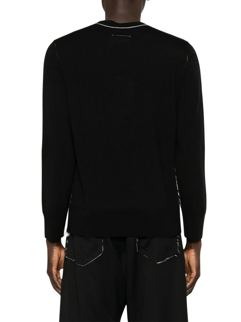 Mm6 By Maison Margiela Black Numbers Motif Fine-Knit Wool Sweater