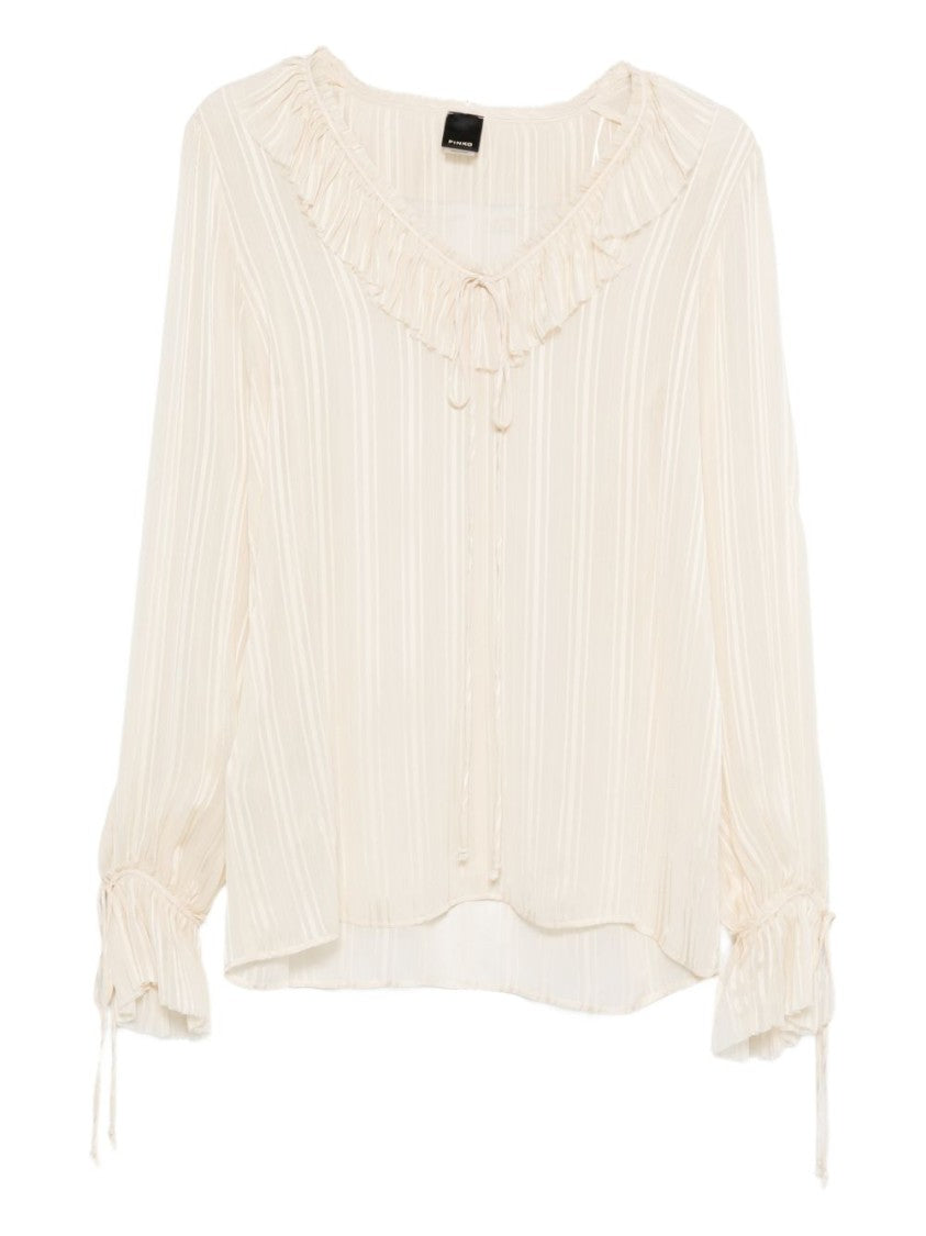 Pinko Sheer Blouse With Ruffled V-Neck