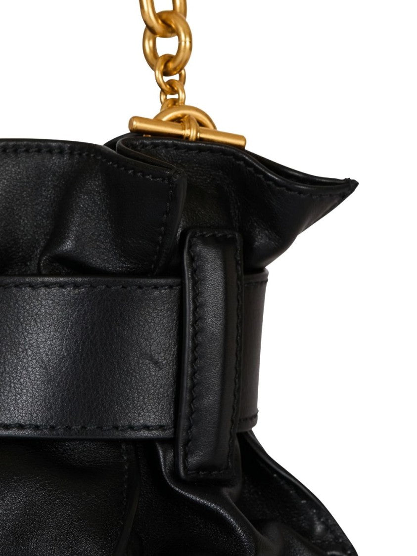 Balmain Black Gathered Gold Buckle Chain Bag