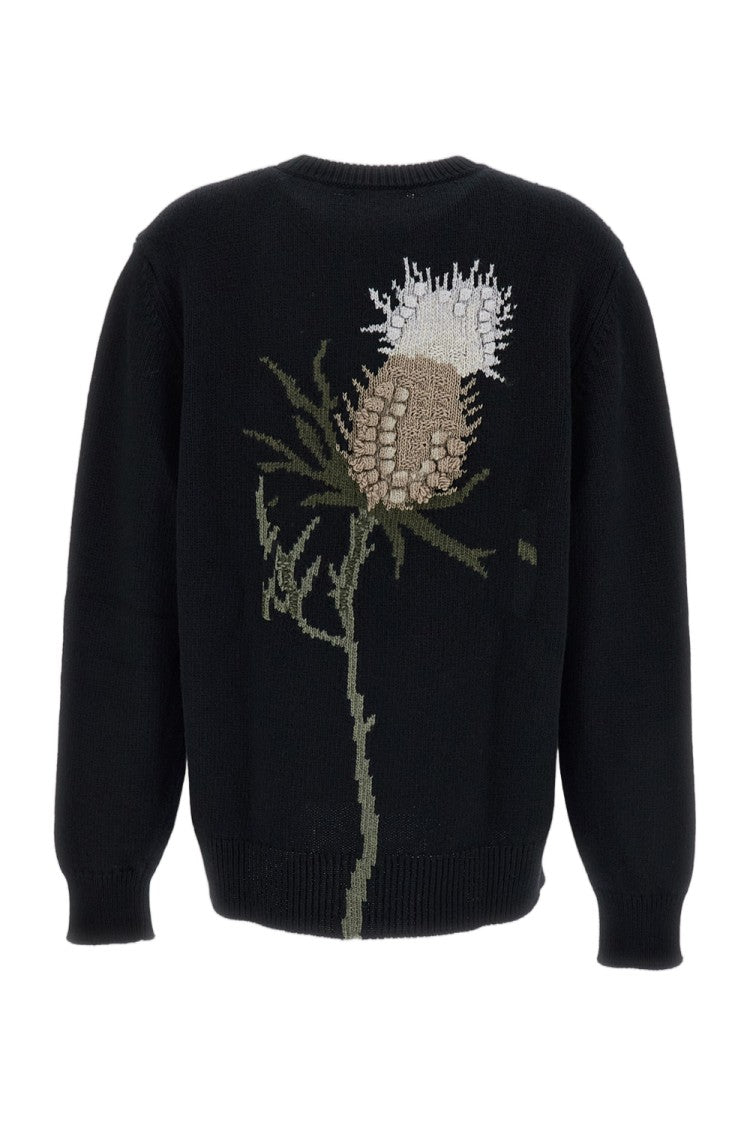 Barrie Black Scottish Flower Jacquard Cashmere Sweater