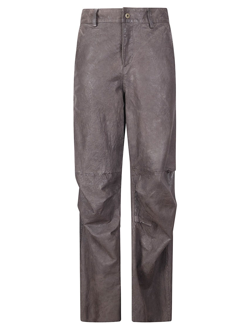 Salvatore Santoro Black Leather Straight-Leg Pants
