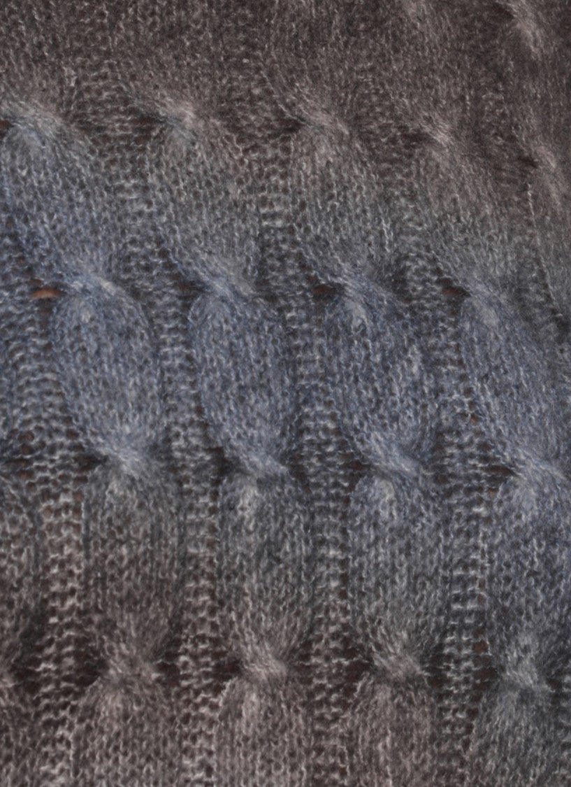 Avant Toi Brown Blue Woven High-Neck Sweater