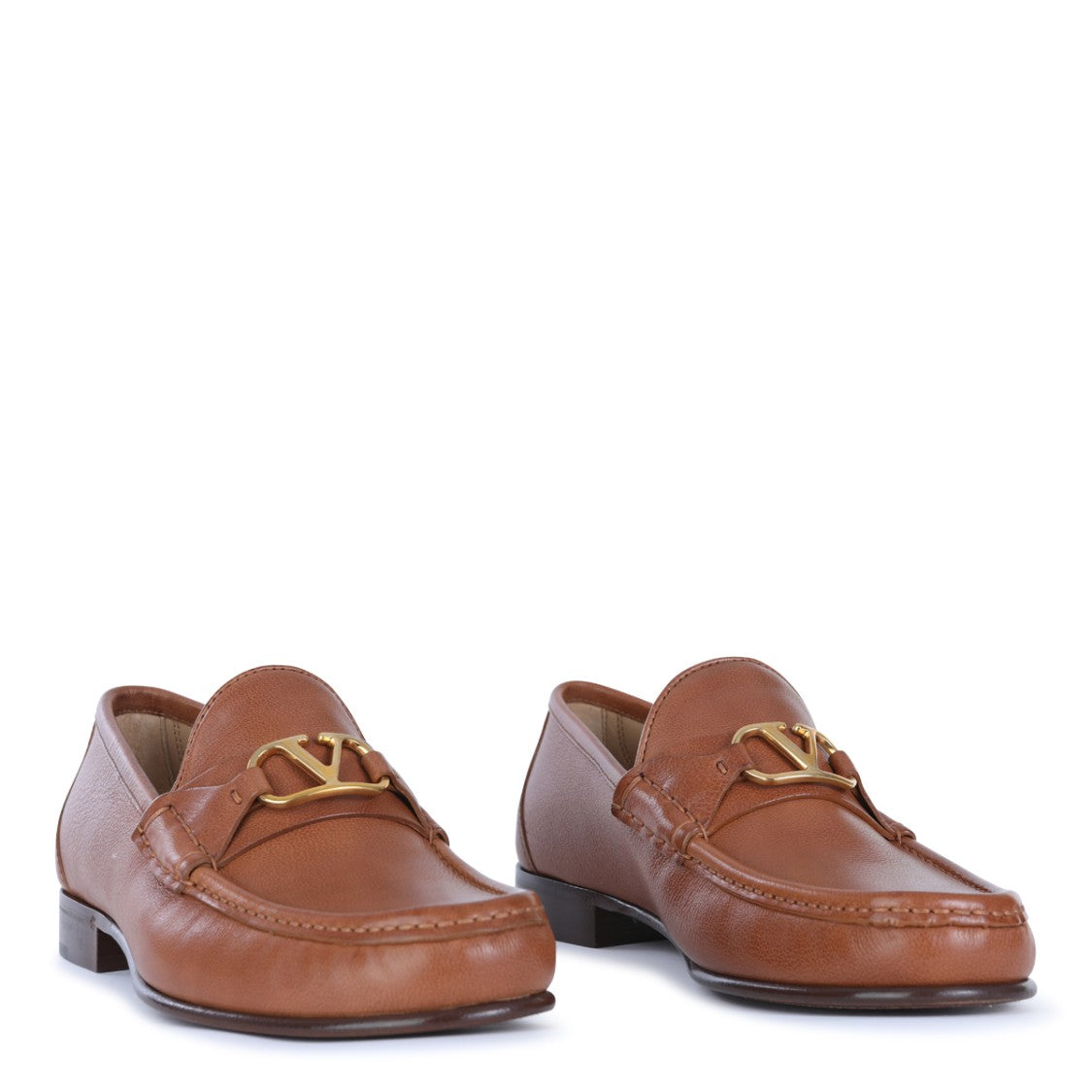 Valentino Garavani Brown Leather Square Heel Loafers