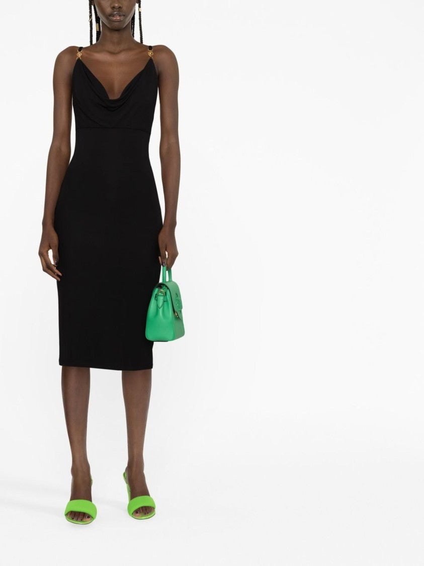 Versace Crepe Midi Dress With Draped Neckline And Medusa Straps