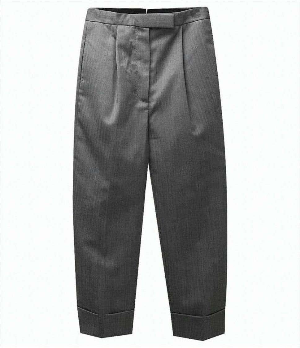 Thom Browne Tailored Grey Herringbone Wool Pants With Cuffed Hems
